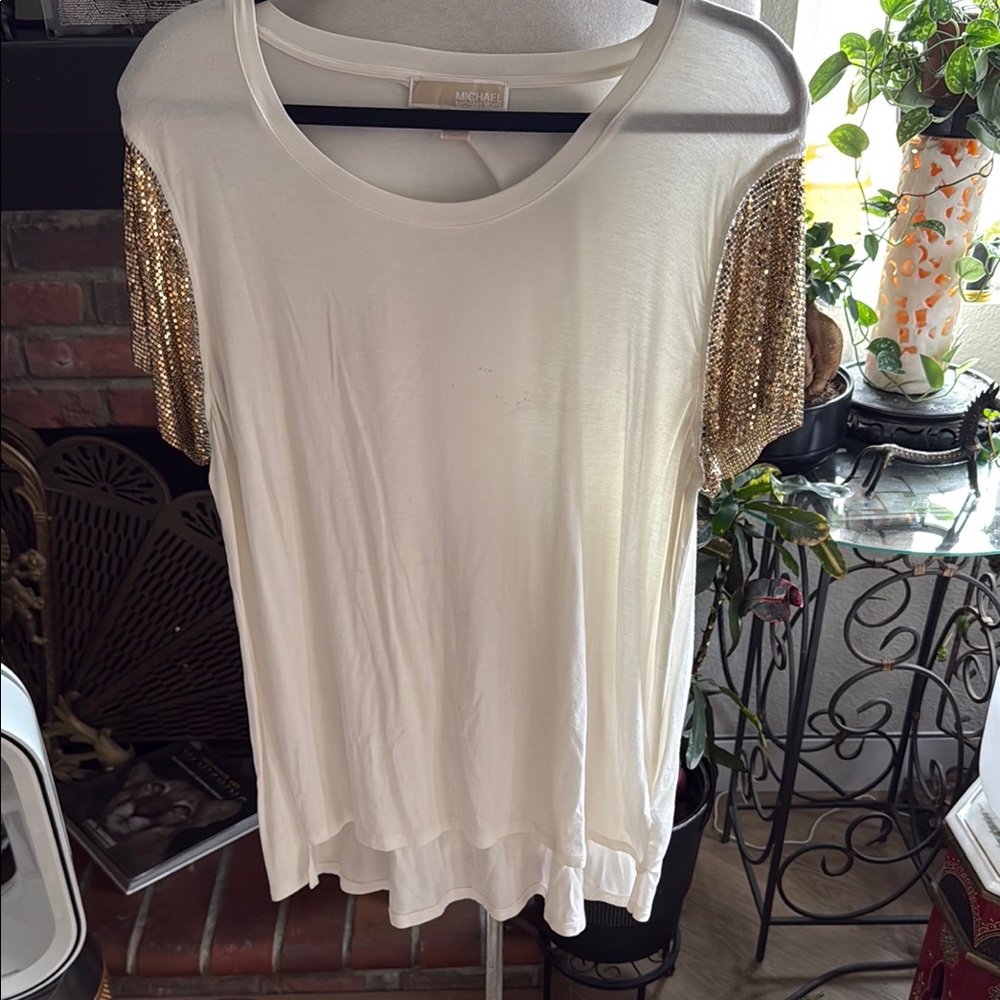 Michael Korswhote Boxy Embellished sleeve T-Shirt